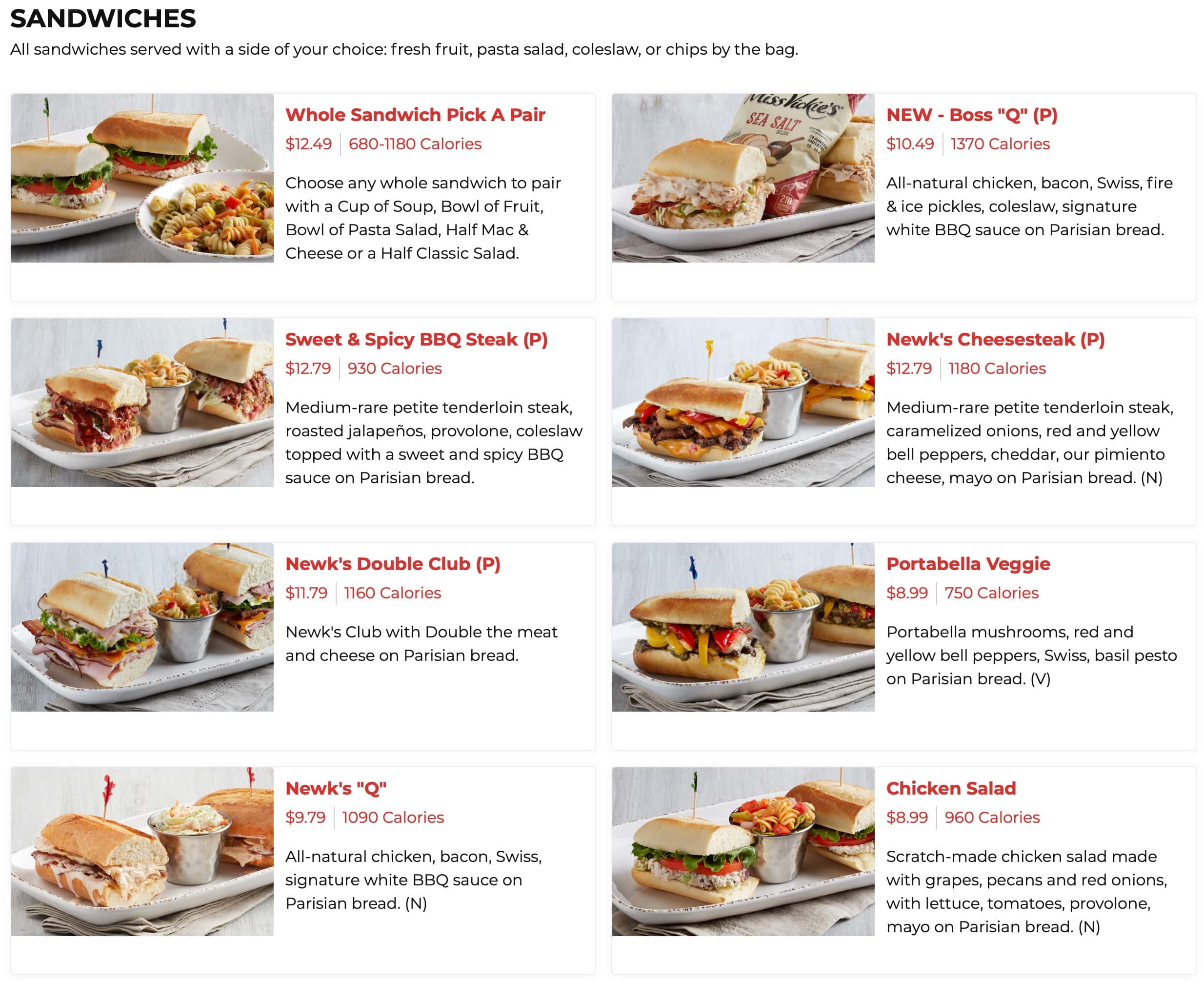 Newk's Eatery Sandwiches Menu