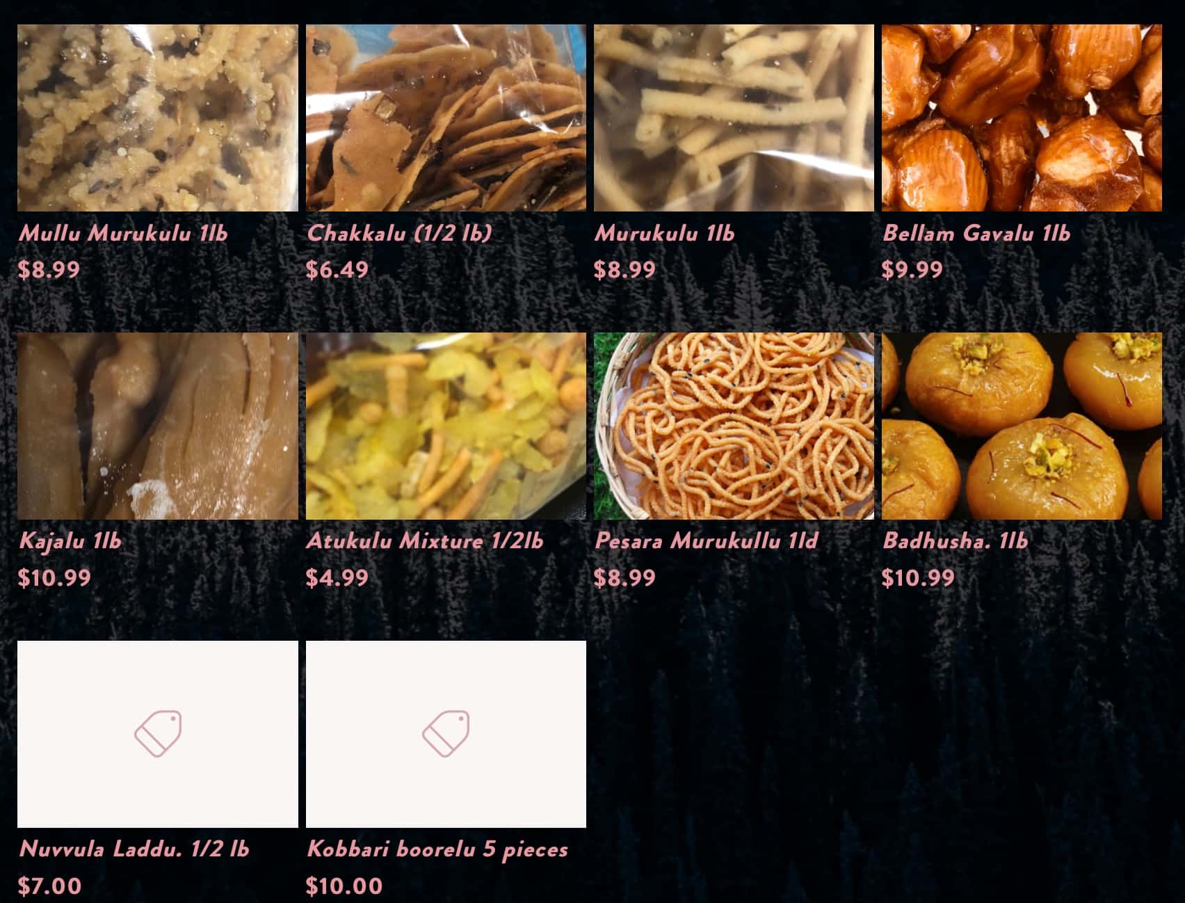Prasunas Kitchen Snacks and Sweets Menu