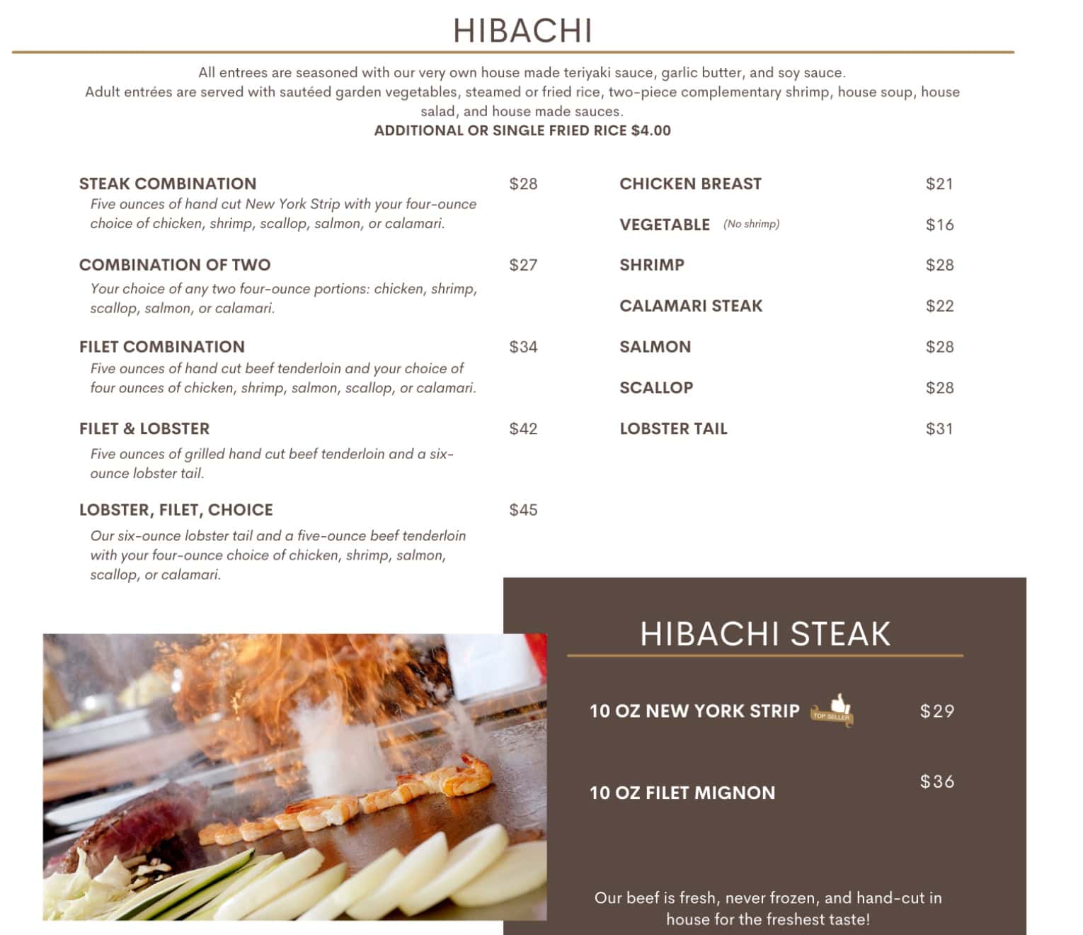 Shogun Japanese Steak House Hibachi Menu