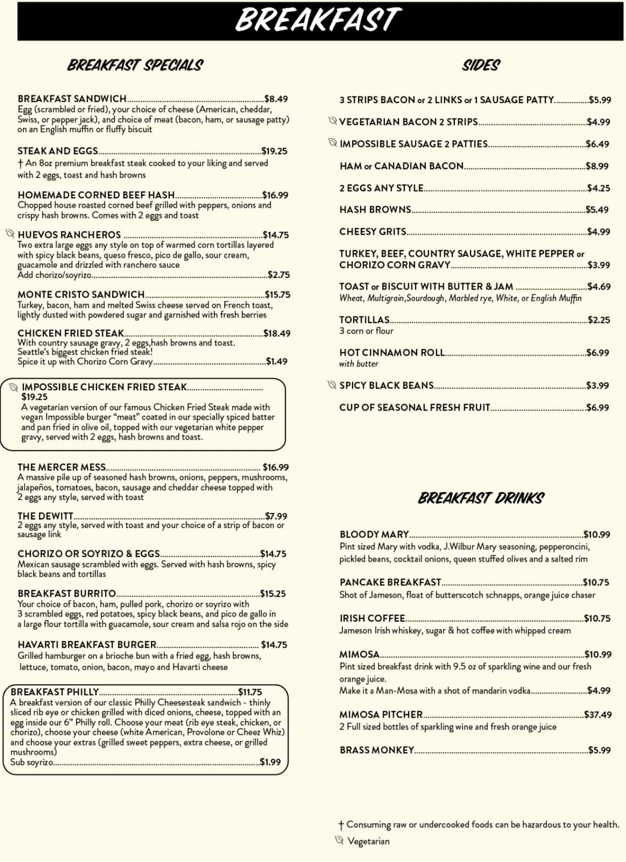 The 5 Point Cafe Food Menu