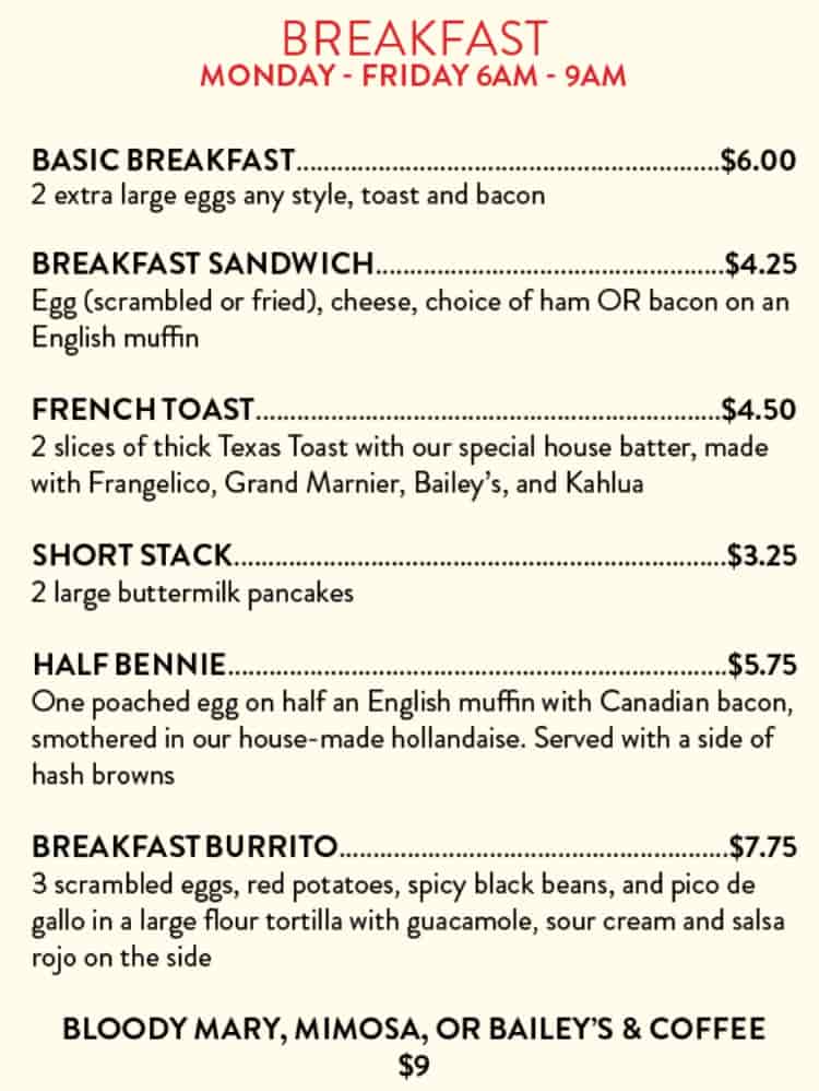 The 5 Point Cafe Happy Hour Menu