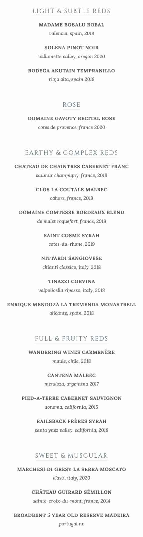 The Blind Monk Wine By The Glass Menu