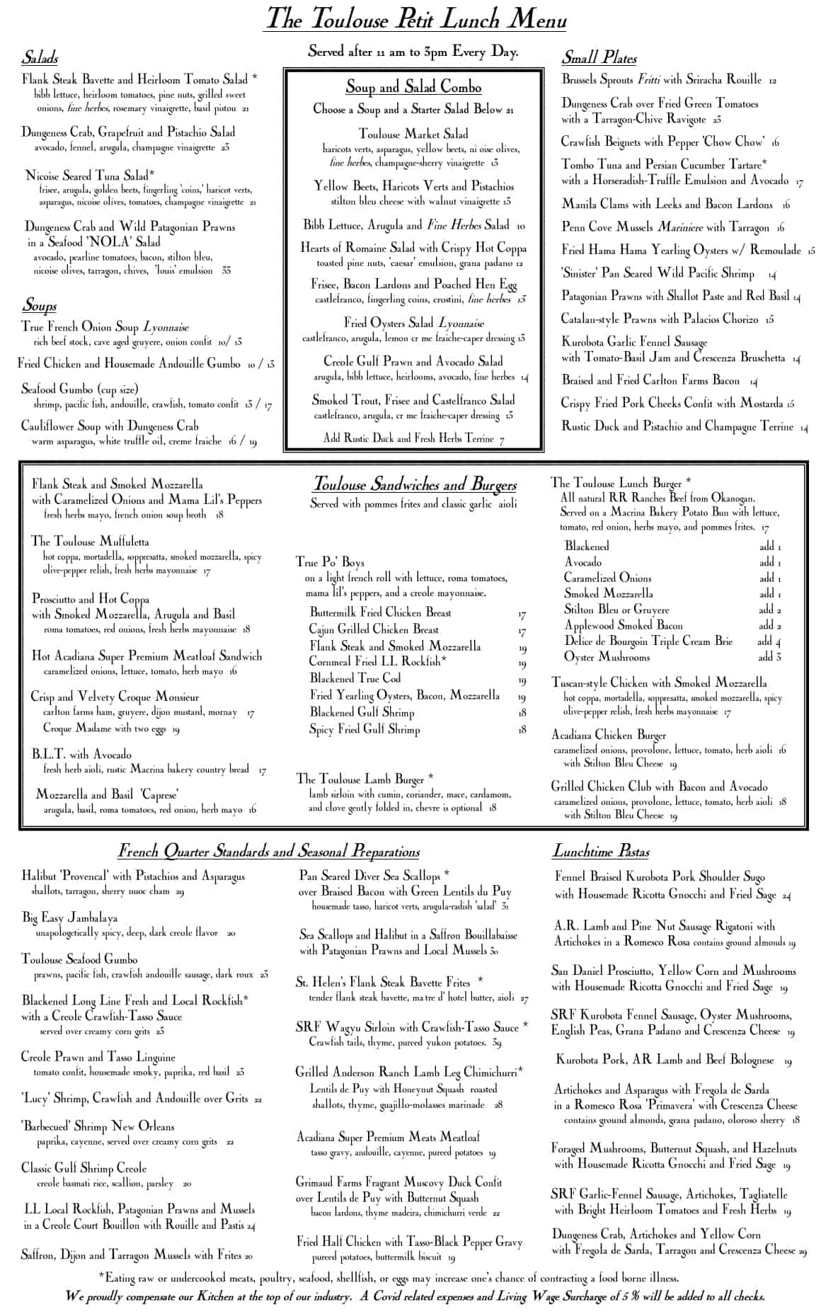 Toulouse Petit Kitchen and Lounge Brunch and Daytime Menu