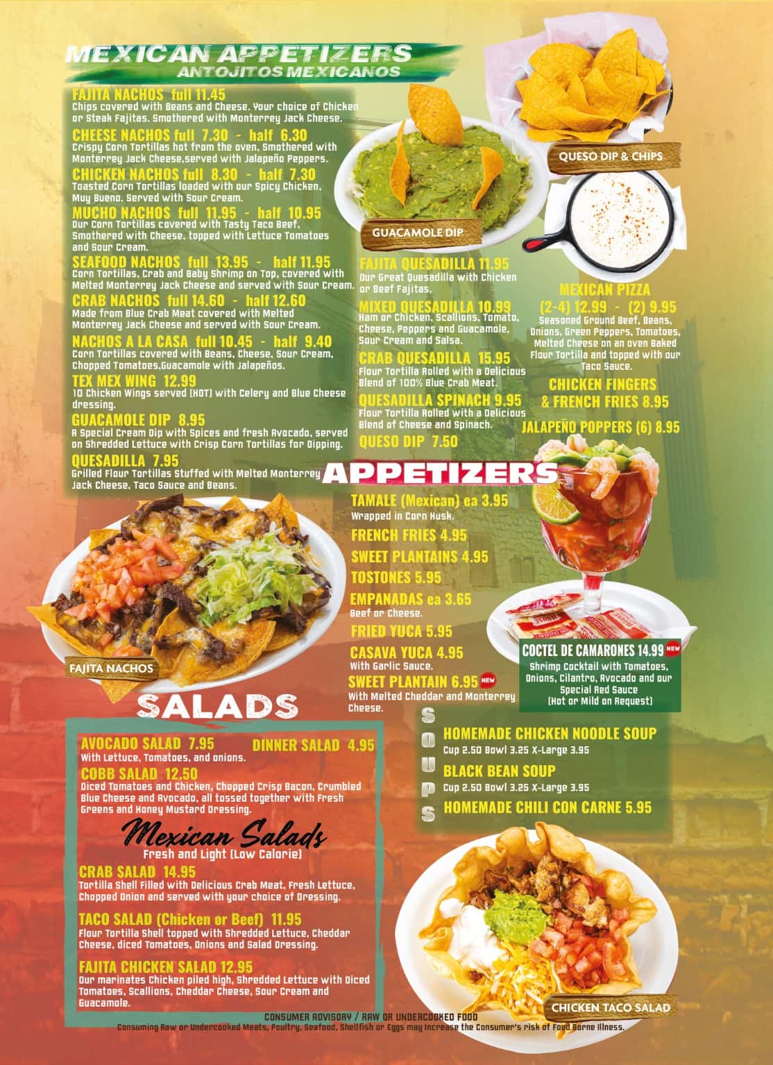 Amigos Mexican Spanish Restaurant Dinner Menu