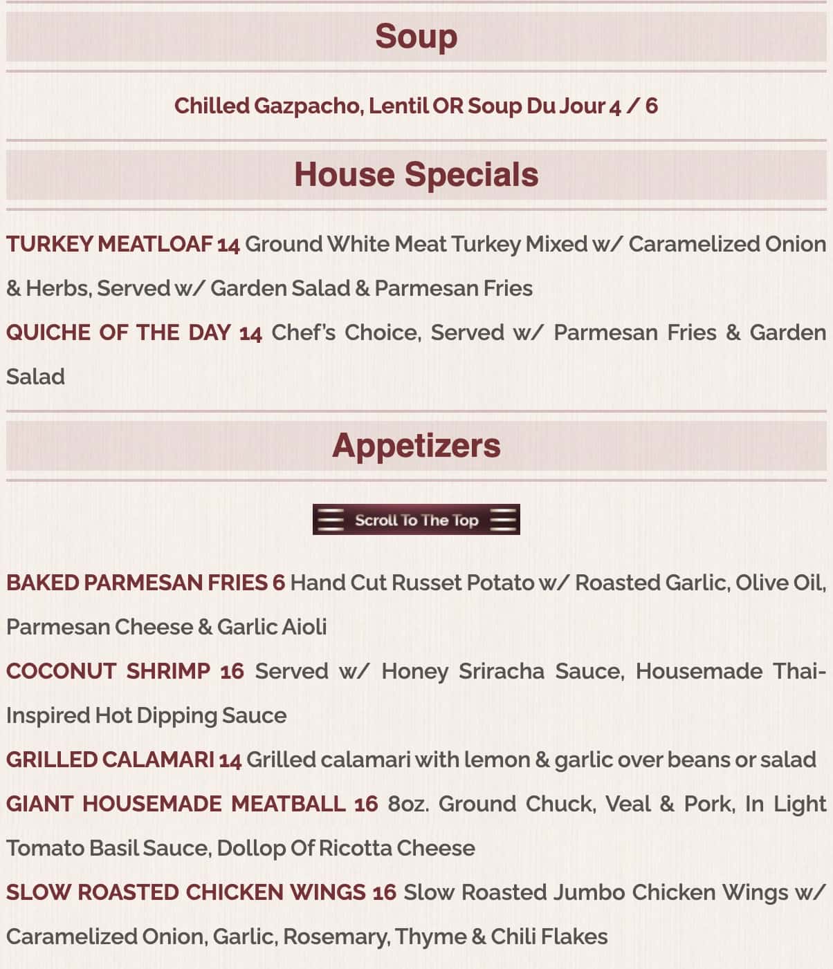Belle and Maxwell's West Palm Beach Lunch Menu
