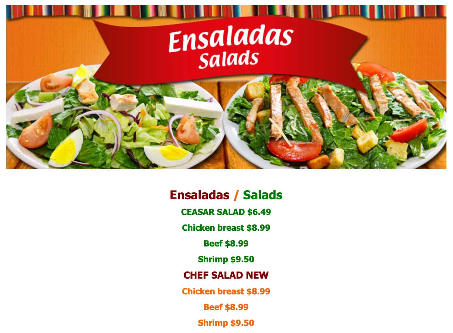 Brenda's Taqueria Salads Menu