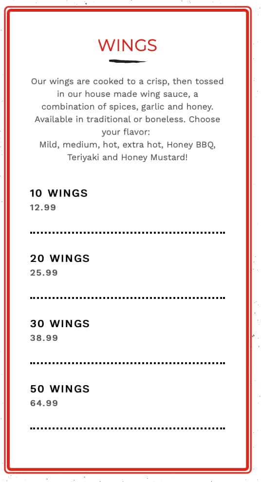 Bronx Pizza Appetizers, Wings, and Salads Menu