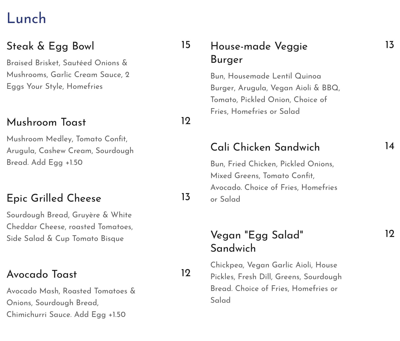 Cafe Linger  Breakfast and Lunch Menu