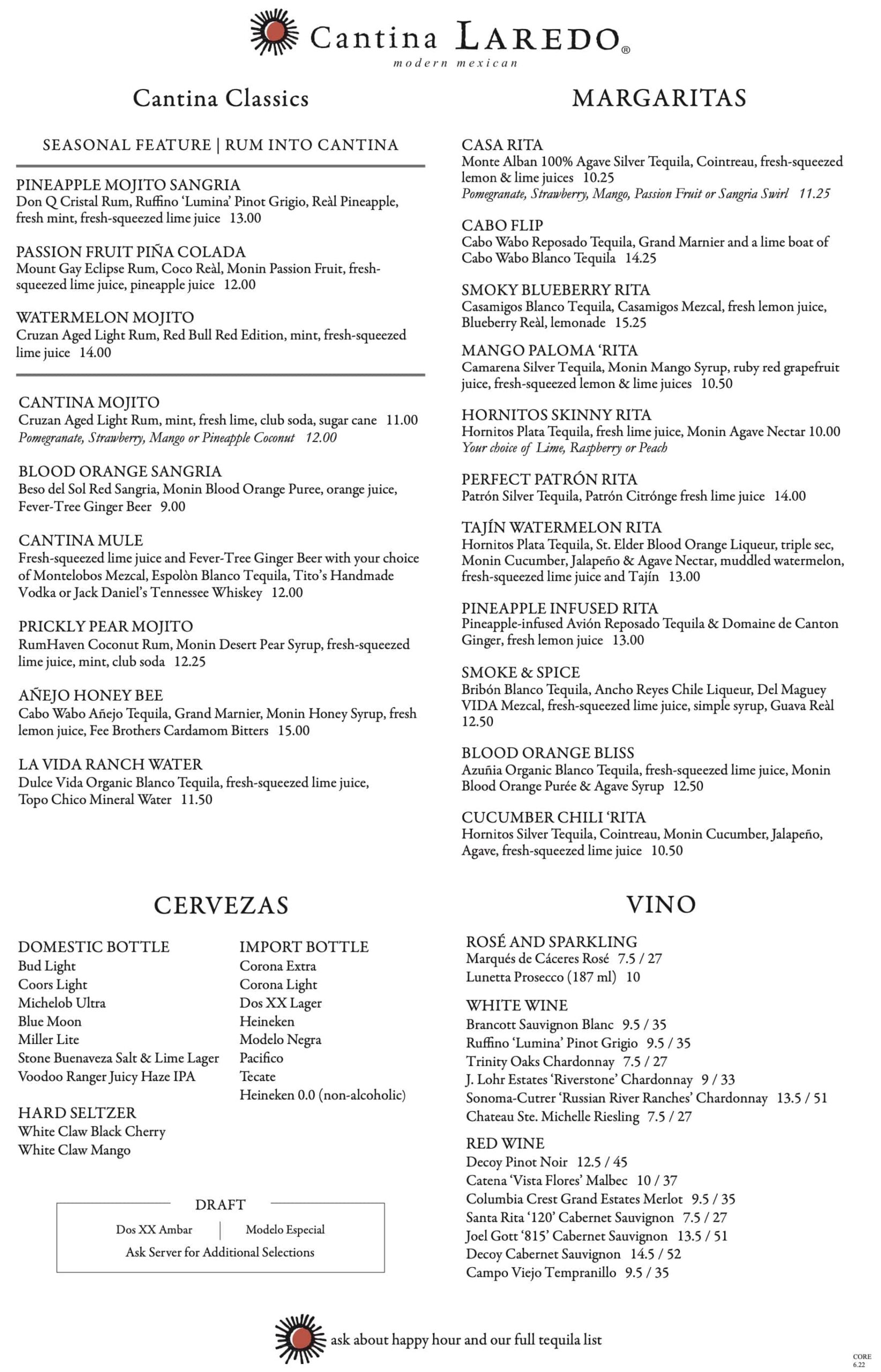 Cantina Laredo Jacksonville Lunch and Dinner Menu