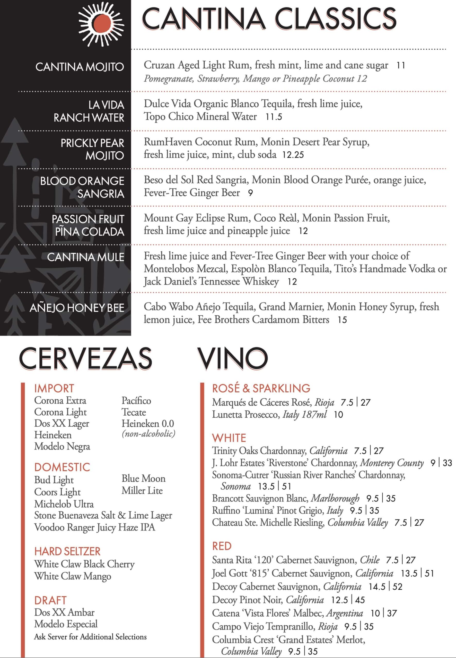 Cantina Laredo Cocktails and Tequilas Menu