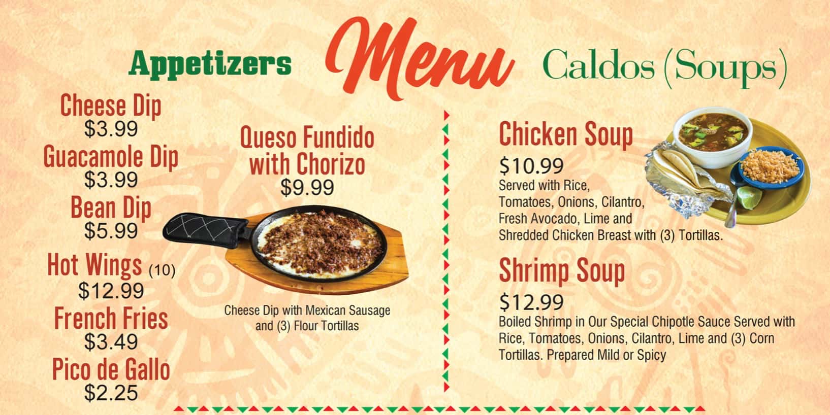 Casa Leon Mexican Restaurant Appetizers and Soups Menu