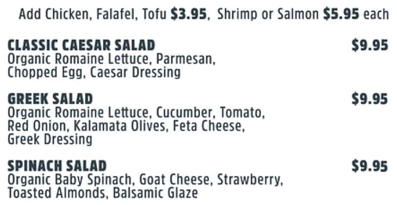Clematis Cafe Salads Menu