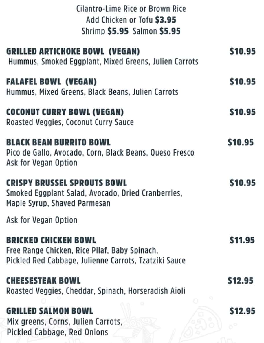 Clematis Cafe CC's Lunch and Dinner Bowls Menu