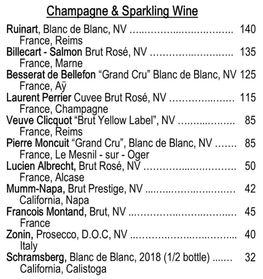 Eleven South Wines By The Bottle Menu