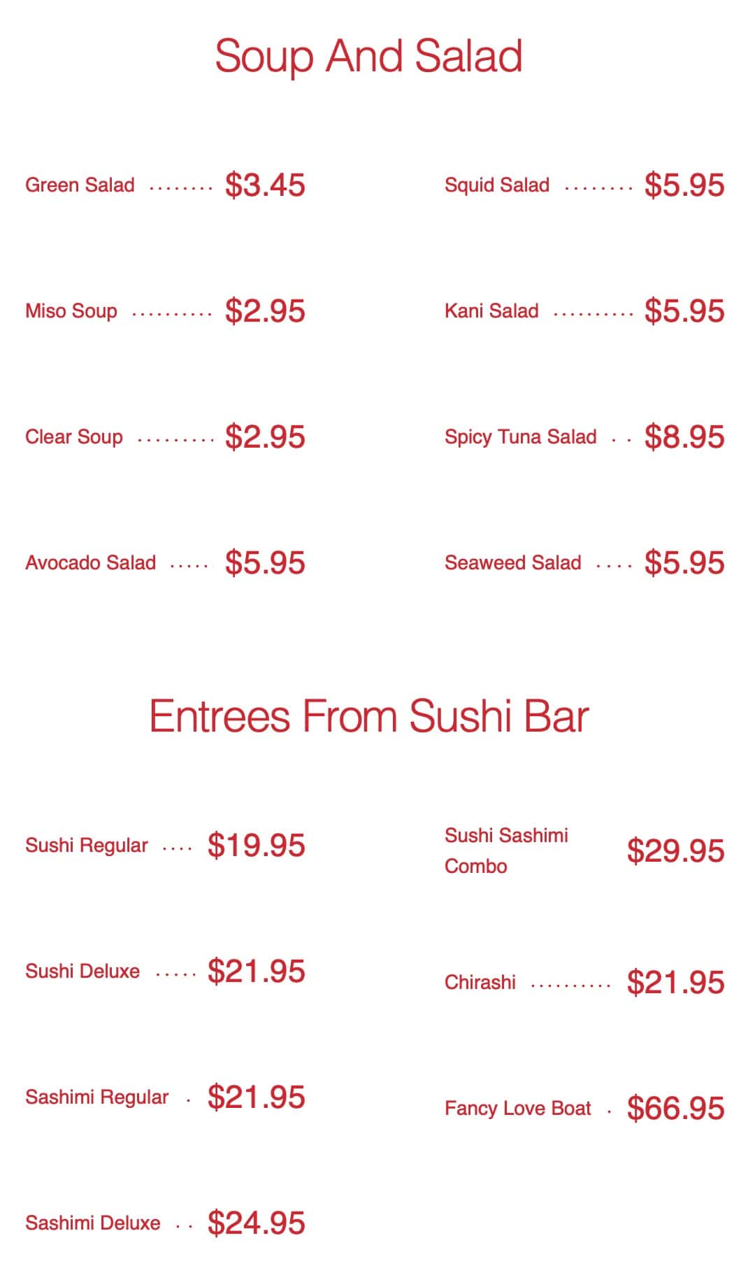 Fancy Sushi All Day Menu