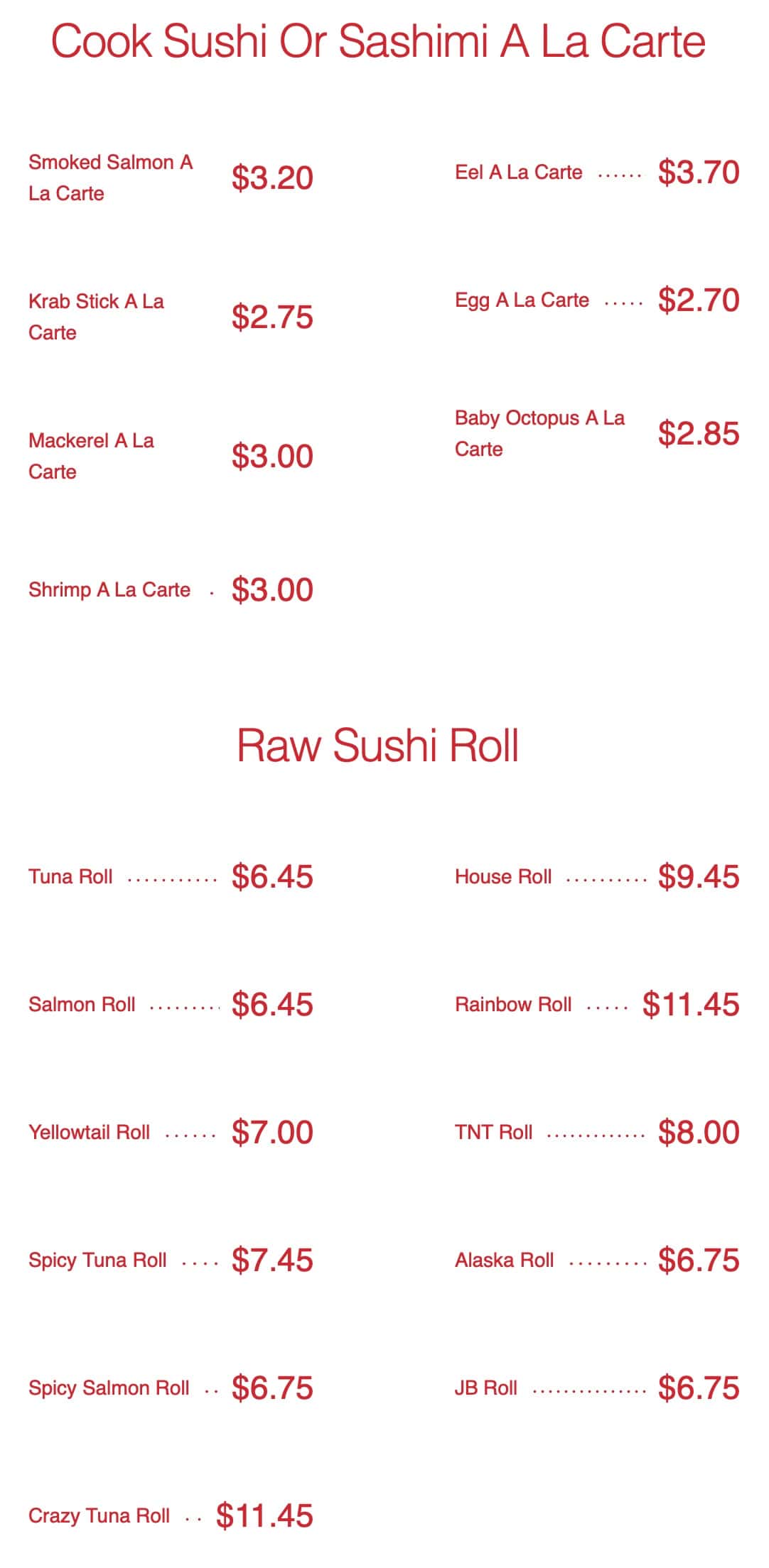Fancy Sushi All Day Menu