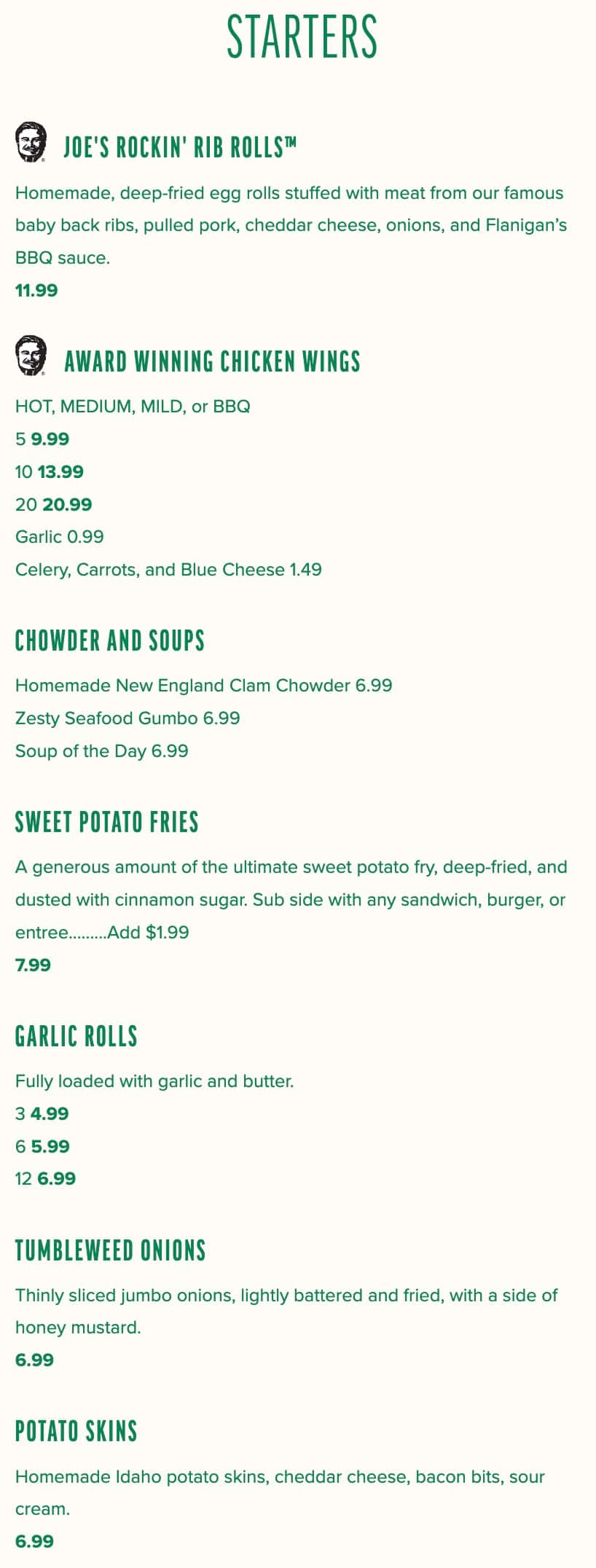 Flanigan's Seafood Bar and Grill Main Menu