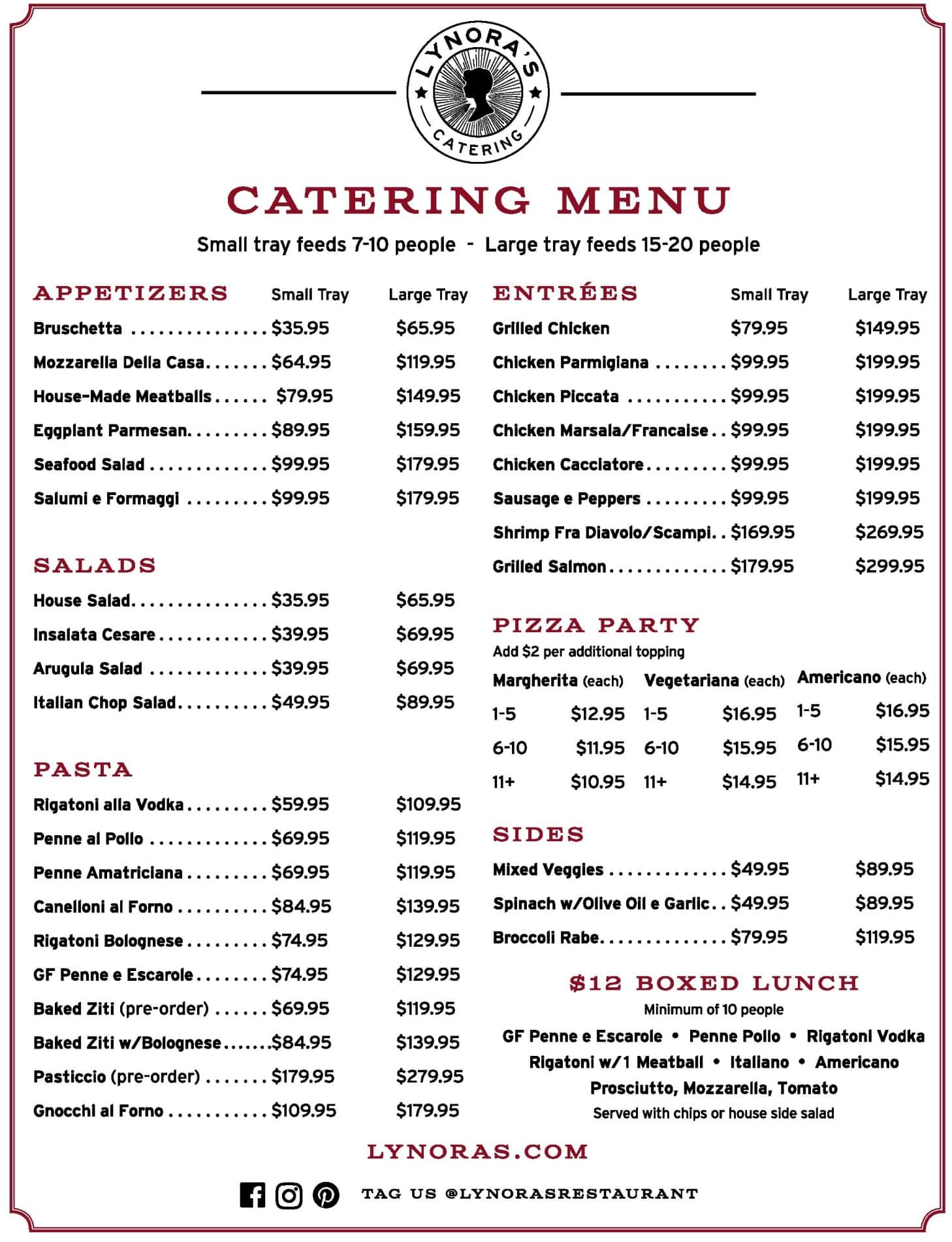 Lynora's Kitchen Catering Menu