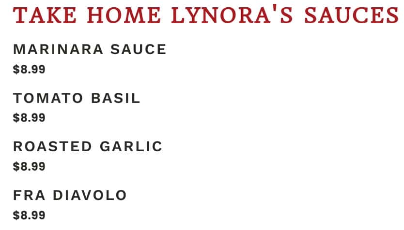 Lynora's Lunch Menu
