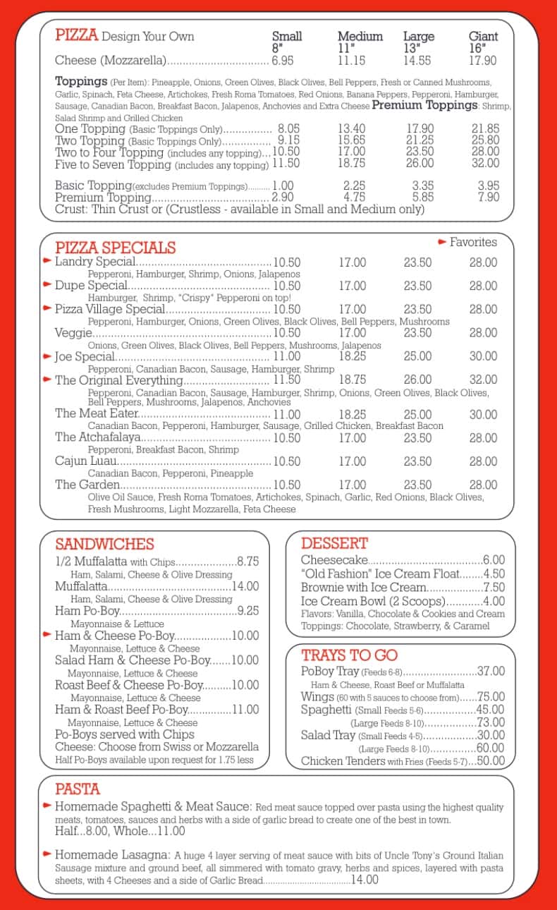 Pizza Village Menu With Prices