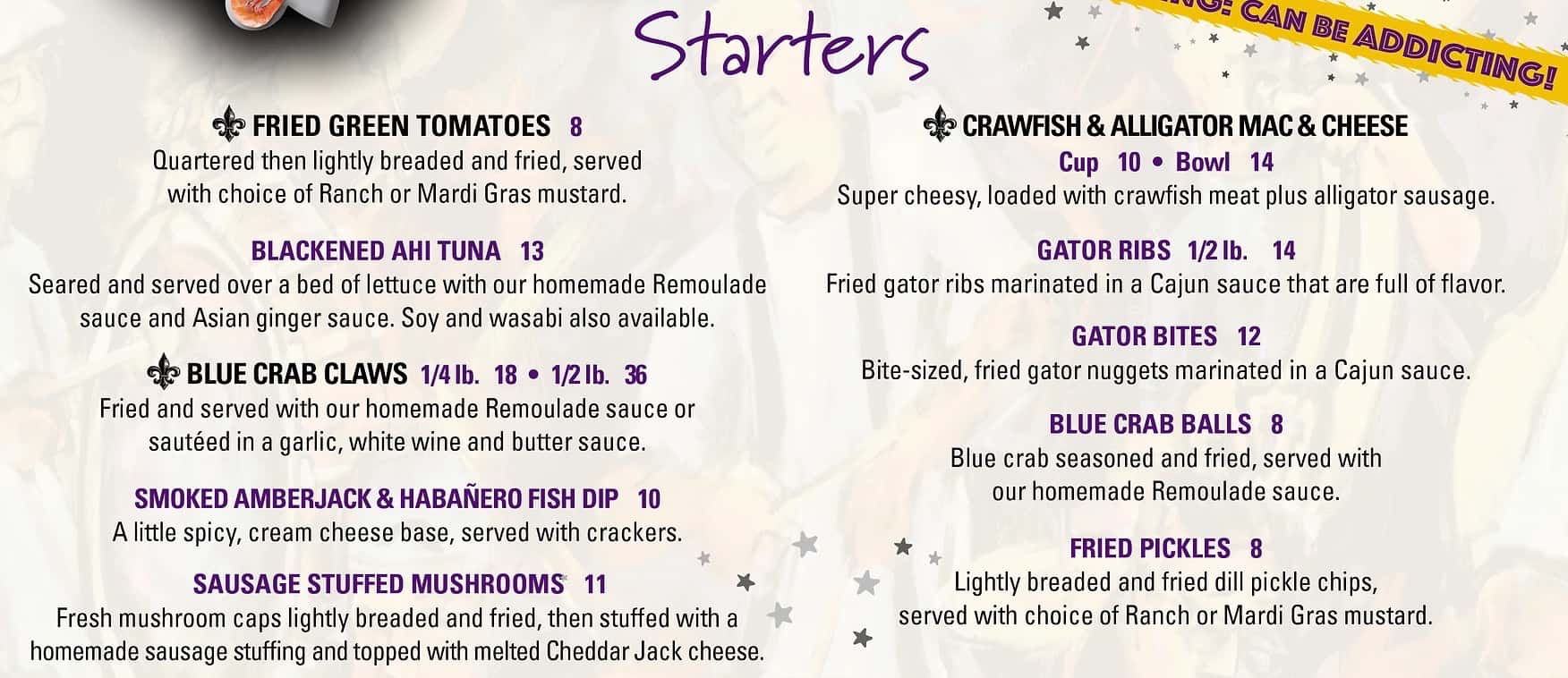 Seafood Seller and Cafe Starters Menu