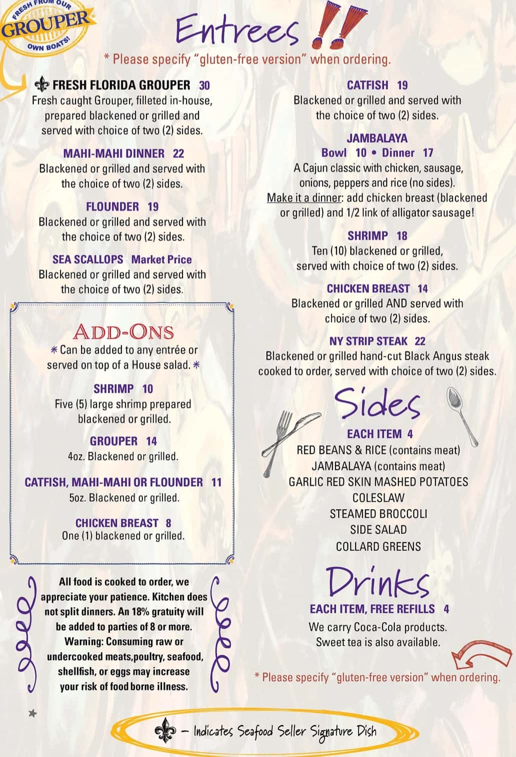 Seafood Seller and Cafe Gluten Free Menu