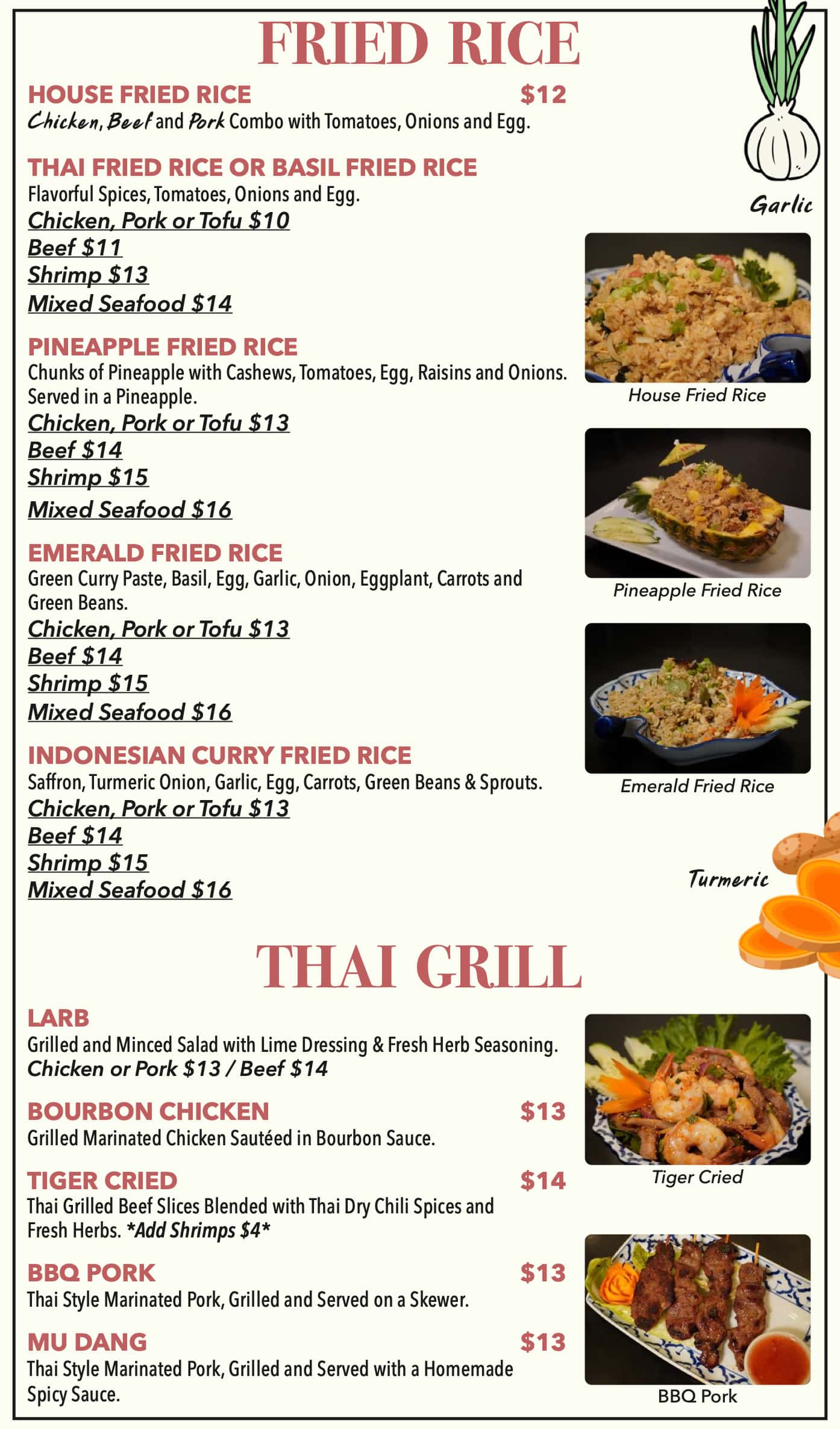 Simply Tasty Thai Fried Rice and Grill Menu
