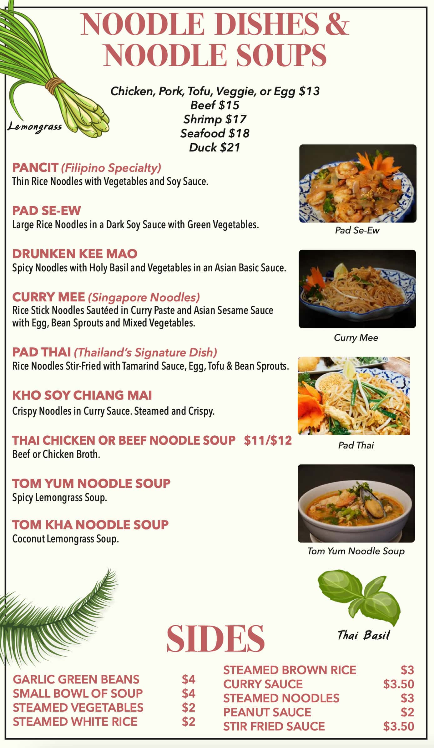 Simply Tasty Thai Noodle Dishes, Noodle Soups, and Sides Menu