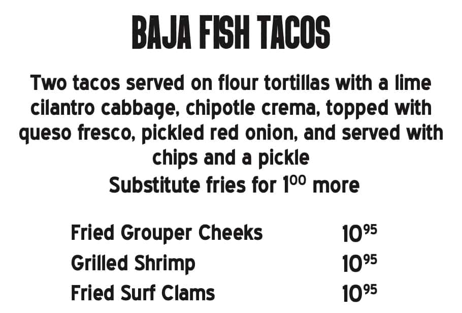 St. Paul Fish Company Fish Tacos Menu