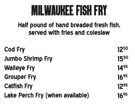St. Paul Fish Company Fish Fry Menu