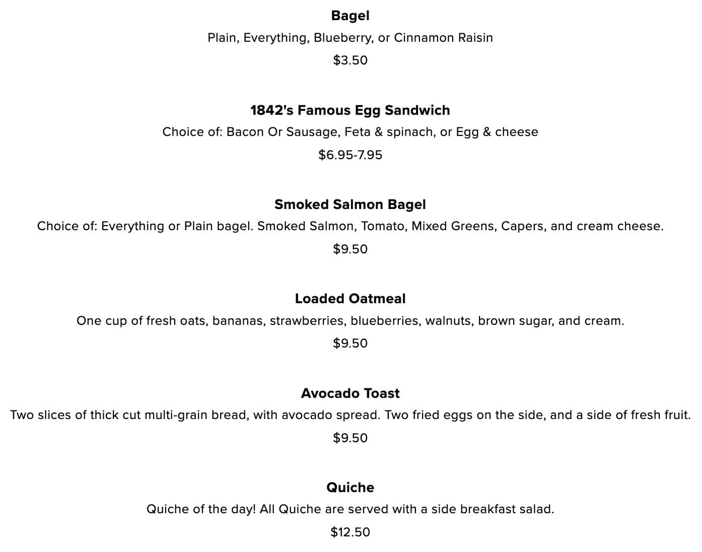 1842 Daily Grind and Mercantile Breakfast Menu
