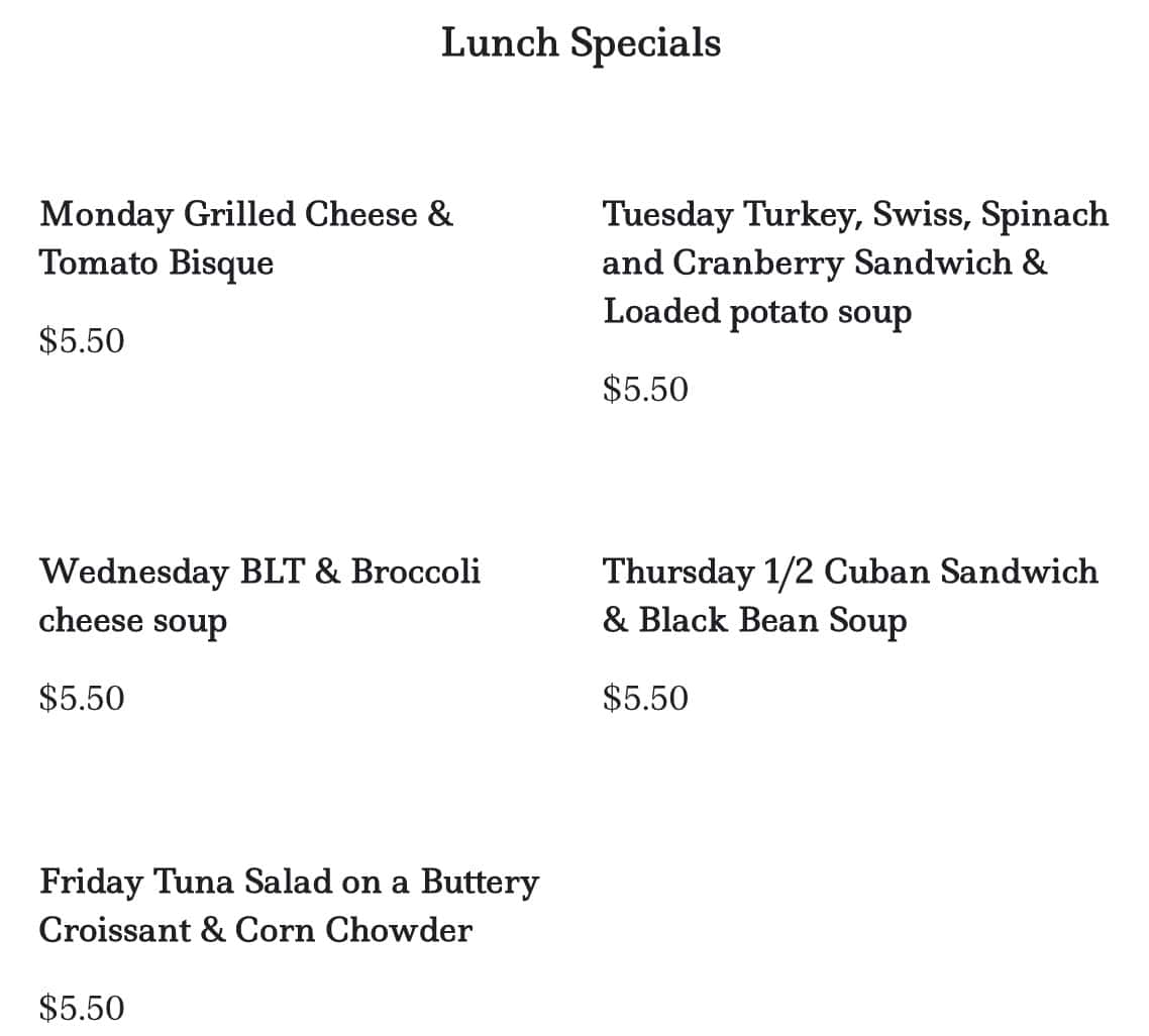 1st Look Realty Cafe Lunch Specials Menu