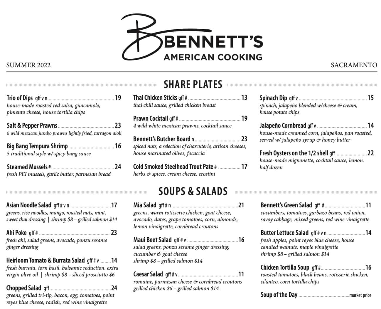 Bennett's American Cooking All Day Menu
