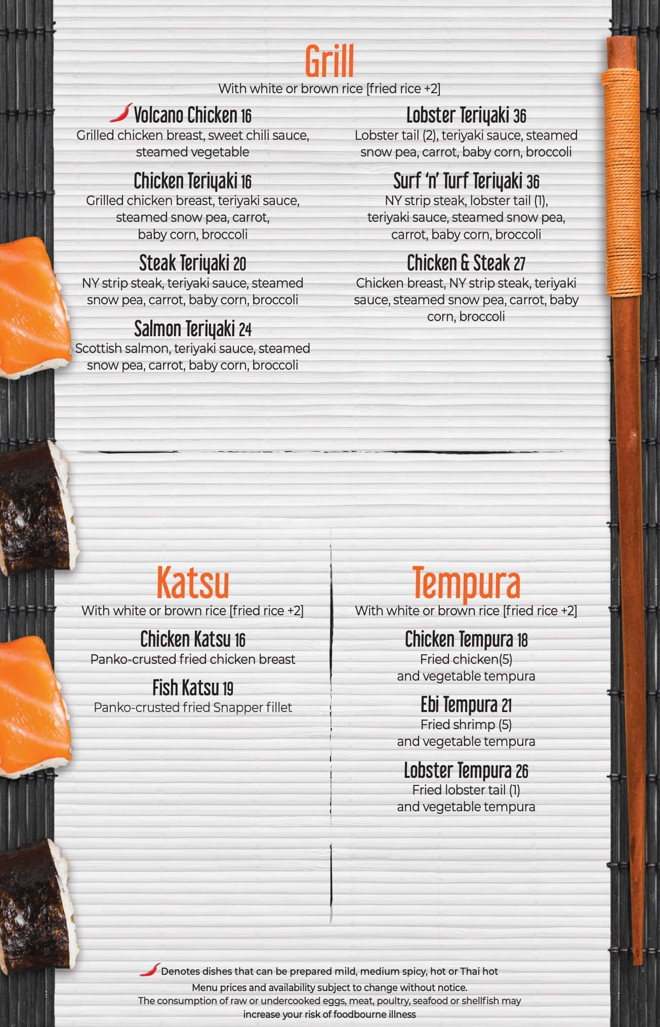 Kabuki Sushi Thai Tapas Main Menu