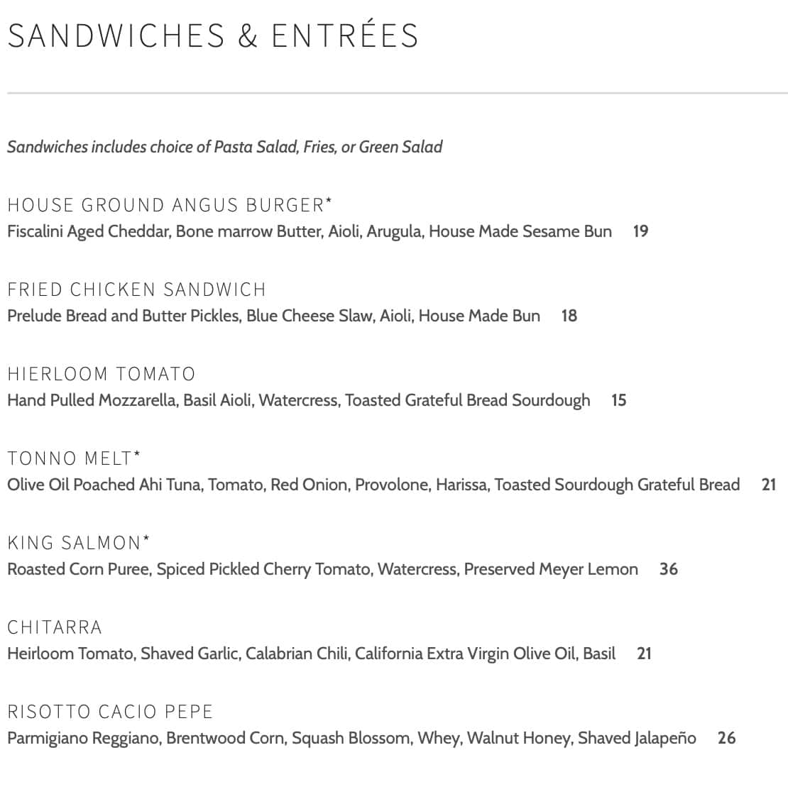 Prelude Kitchen and Bar Lunch Menu