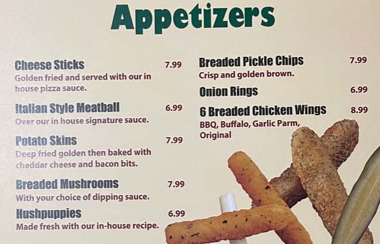 Tom's Pizza and Steakhouse Appetizers Menu