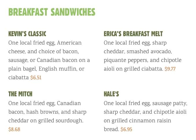 Tucker's Breakfast Menu