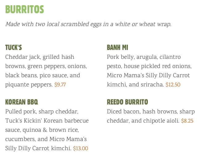 Tucker's Breakfast Menu