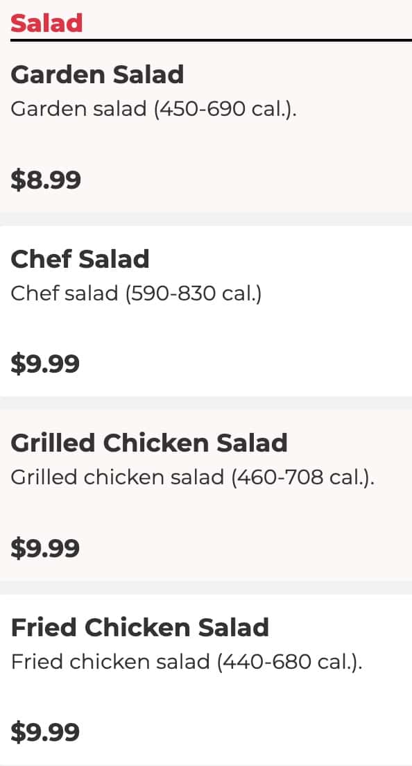 American Deli Salads Menu