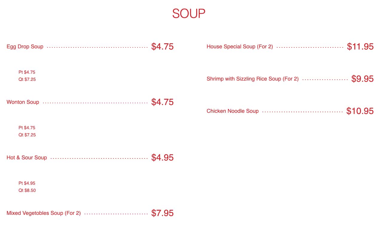 Bamboo Panda Soup Menu