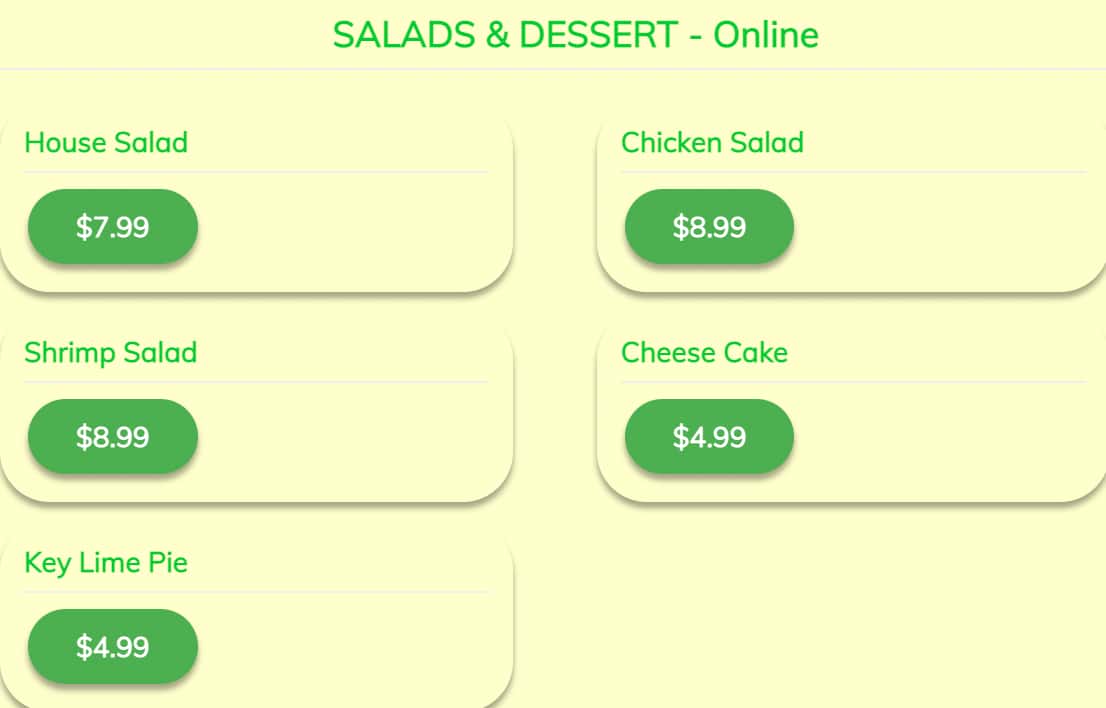 Crafty Crab Salads and Dessert Menu