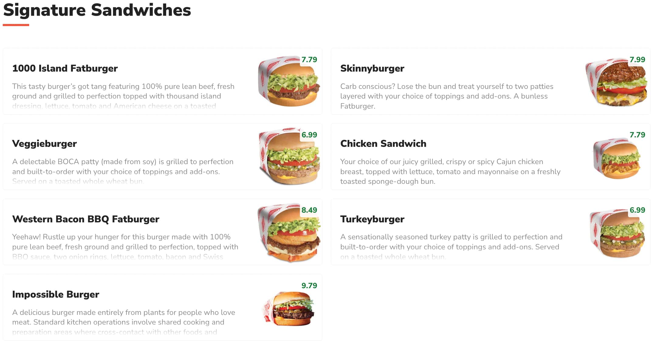 Fatburger & Buffalo's Express Signature Sandwiches Menu