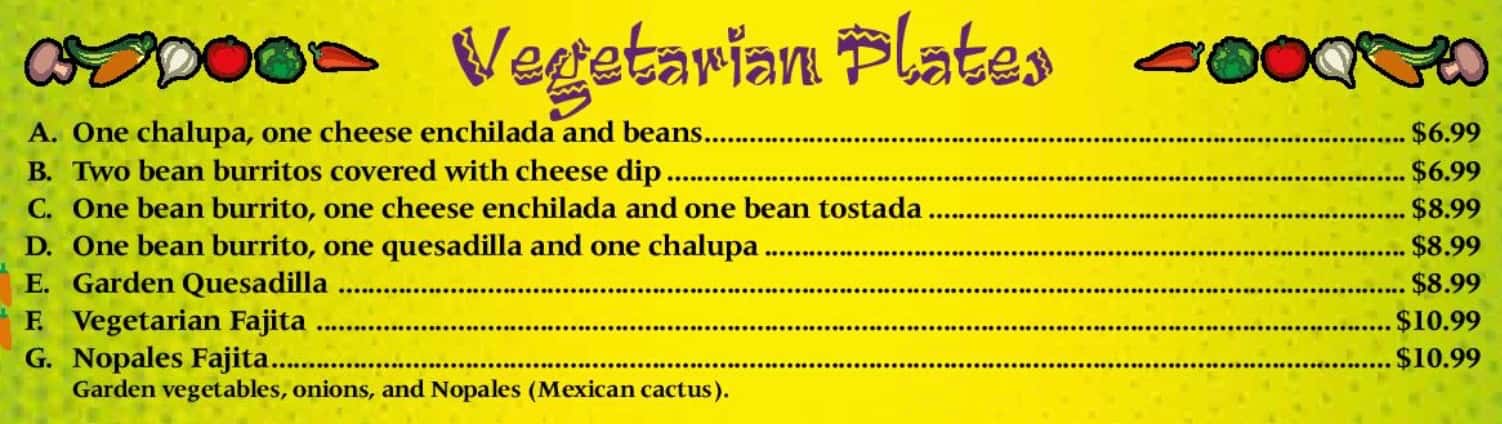 Fiesta Mexicana Vegetarian Plates Menu