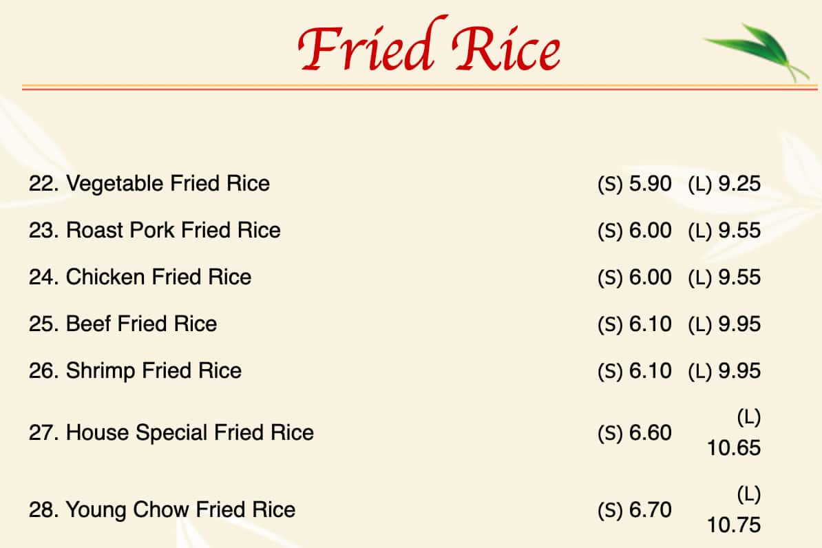 Golden City Chinese Restaurant Fried Rice Menu