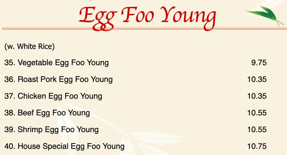 Golden City Chinese Restaurant Egg Foo Young Menu