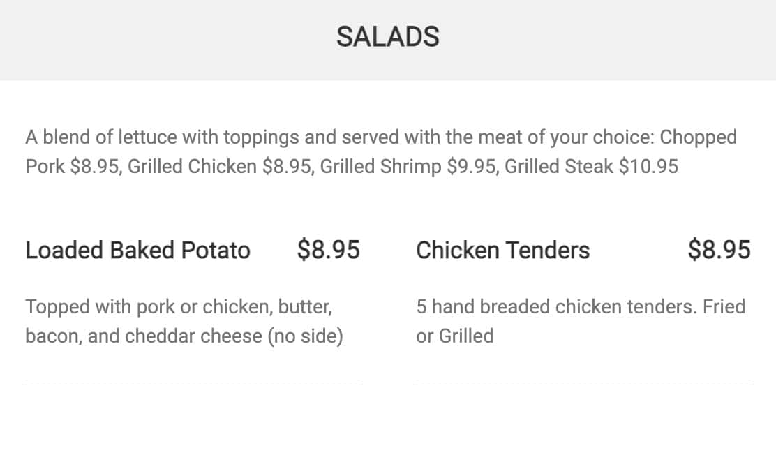 Golden Rule BBQ Salad Menu
