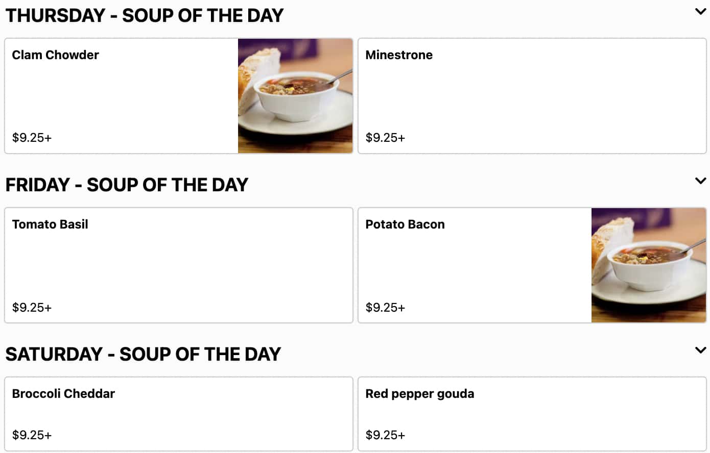 Great Harvest Bread Co. Soup of the Day Menu