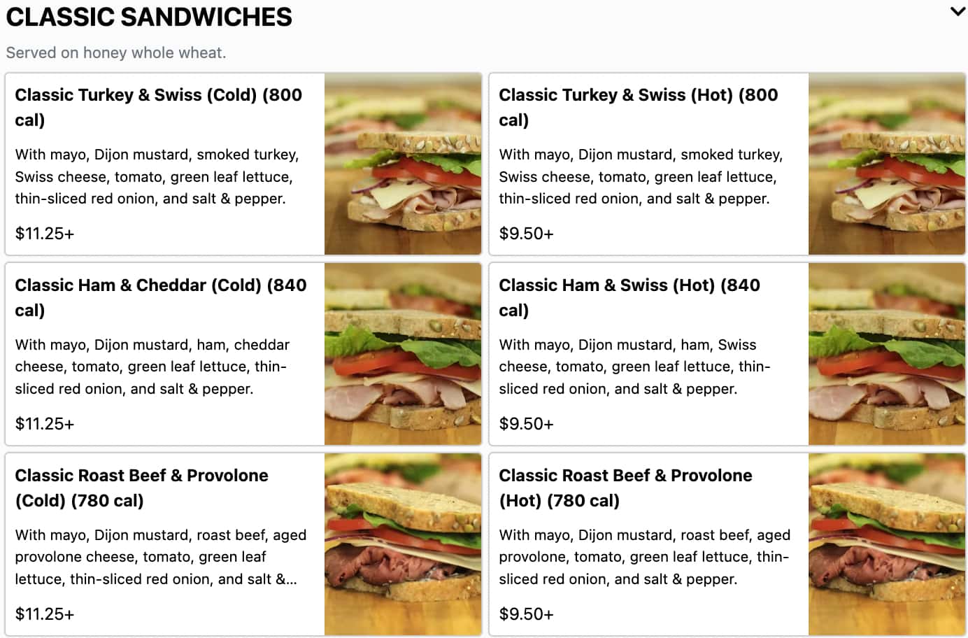 Great Harvest Bread Co. Classic Sandwiches Menu