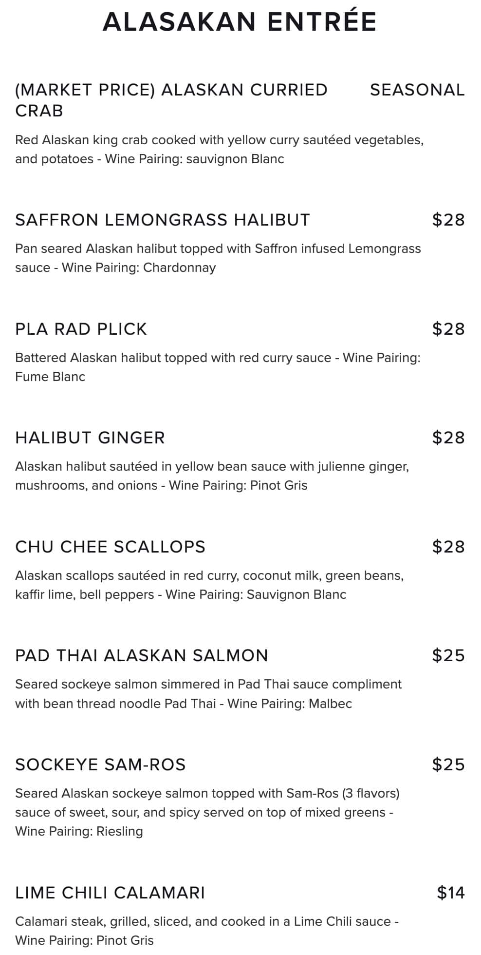Lemongrass Thai Restaurant Alaskan Favorite Menu