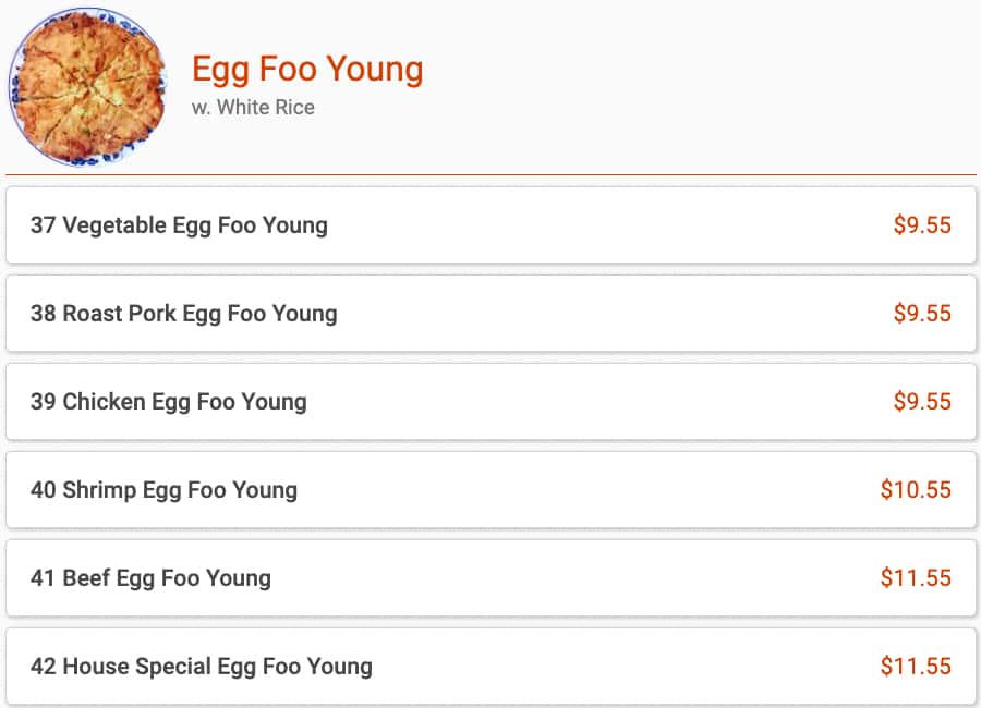 New Hong Kong Egg Foo Young Menu